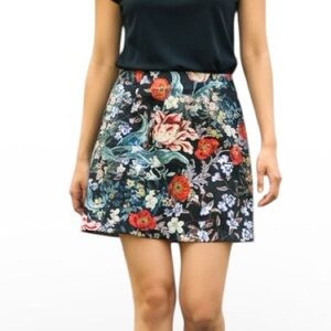 MINKPINK Floral Mini Skirt Silk Blend Black Multicolor Size S